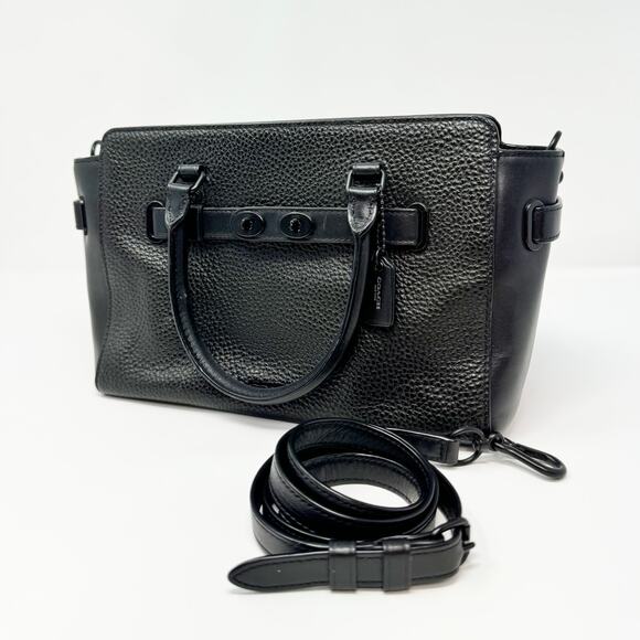 Coach Mini Blake Black Monochrome Carryall Swagger Pebble Leather Satchel Bag - Picture 1 of 14